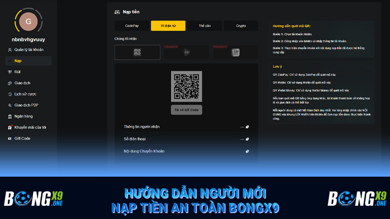 Hướng dẫn người mới nạp tiền an toàn Bongx9